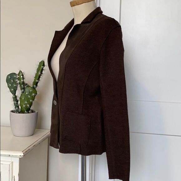 Eileen Fisher Wool Suede Button Front Notch Collar Cardigan Jacket M - Picture 3 of 13